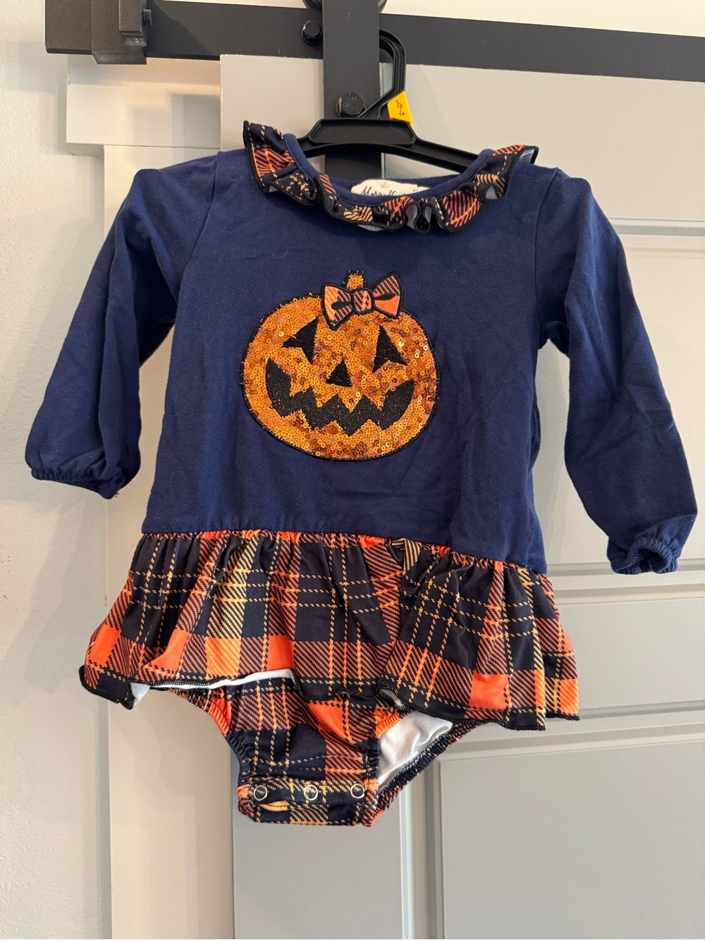 Navy Pumpkin Plaid Baby Halloween Costume Bodysuit